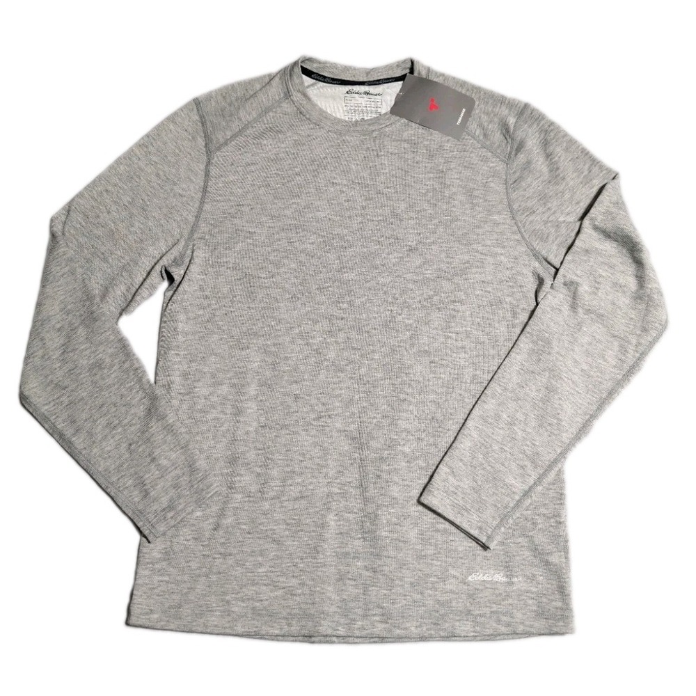 Eddie Bauer Mens M Merino Wool Crewneck Shirt Gray XEB3143 Sample Long Sleeve